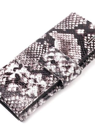 Превосходный женский кошелек из натуральной фактурной кожи под змею karya 21034 черный