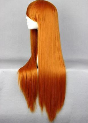 Шикарный парик 80см длинные прямые густые волосы аниме рыжий яркий2 фото
