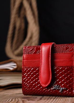 Яскравий жіночий гаманець із натуральної фактурної шкіри karya 20951 червоний7 фото