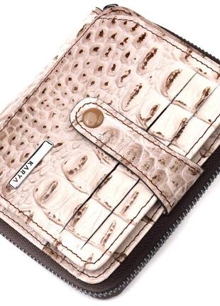 Дуже гарний гаманець із натуральної фактурної шкіри під крокодила karya 20974 бежевий