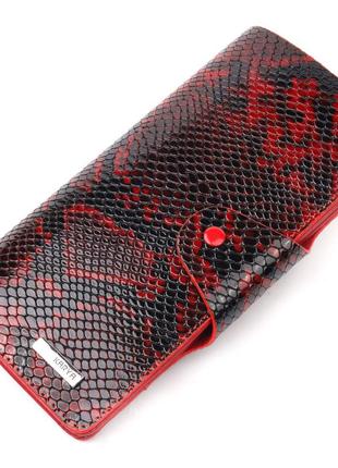Яркое женское портмоне из натуральной фактурной кожи под змею karya 21003 красный