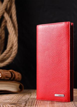 Яркий вертикальный женский кошелек из натуральной кожи karya 21018 красный7 фото