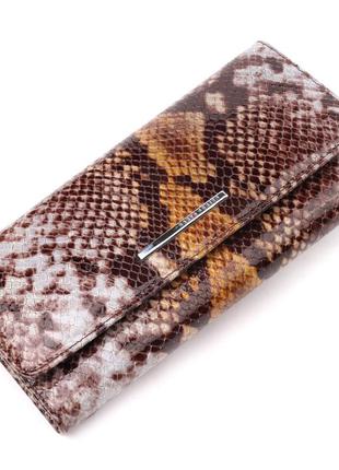 Оригінальний жіночий гаманець із натуральної фактурної шкіри під змію karya 21012 коричневий