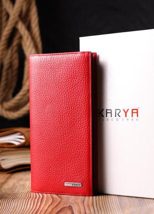 Яркий вертикальный женский кошелек из натуральной кожи karya 21018 красный9 фото