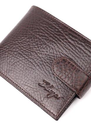Мужской кошелек с хлястиком из натуральной кожи karya 21076 коричневый