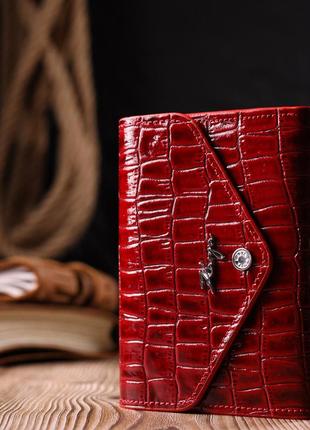Лакований горизонтальний жіночий гаманець із монетницею з натуральної шкіри під крокодила karya 210737 фото