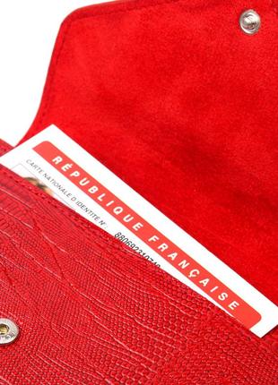 Горизонтальний жіночий гаманець із монетницею з натуральної фактурної шкіри karya 21074 червоний3 фото