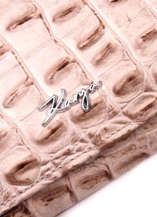 Горизонтальный женский кошелек из натуральной кожи с тиснением под крокодила karya 21163 бежевый3 фото