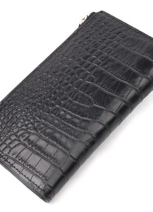 Оригинальный складной бумажник из натуральной кожи с тиснением под крокодила karya 21128 черный2 фото