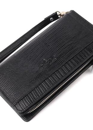 Сучасний гаманець-клатч із натуральної фактурної шкіри karya 21134 чорний