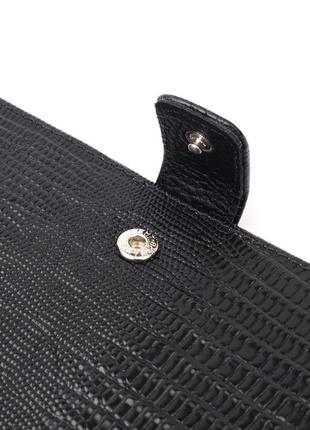 Лаковане чоловіче портмоне з хлястиком із натуральної фактурної шкіри karya 21191 чорний3 фото