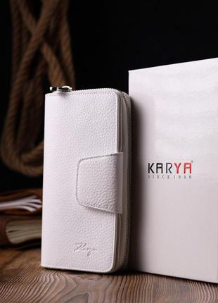 Стильний вертикальний жіночий гаманець із натуральної шкіри karya 21162 білий9 фото