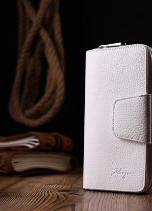 Стильний вертикальний жіночий гаманець із натуральної шкіри karya 21162 білий7 фото