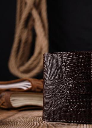 Надежный мужской кошелек из фактурной кожи karya 21039 коричневый7 фото