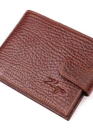 Зручний чоловічий гаманець із хлястиком із натуральної шкіри karya 21088 світло-коричневий