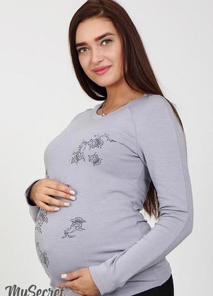 Лонгслив для беременных muriel ls-46.022, трикотаж с начесом, серый, юла мама