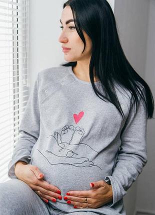 Піжама для вагітних і годуючих матусь тепла піжамка з начосом бавовняна піжама5 фото