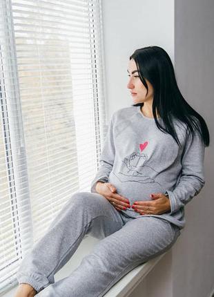 Піжама для вагітних і годуючих матусь тепла піжамка з начосом бавовняна піжама7 фото
