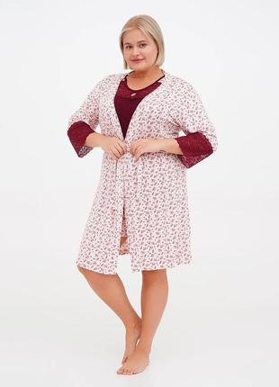 Жіночий домашній комплект великий розмір халат, шорти,майка 16167