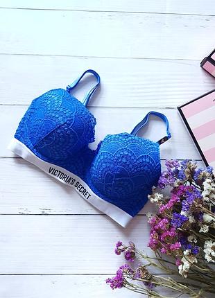 Бюстгальтер victoria`s secret синий з белой резинкой