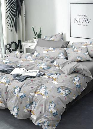 Комплект постельного белья единорог евро из люкс-сатина с компаньоном s419