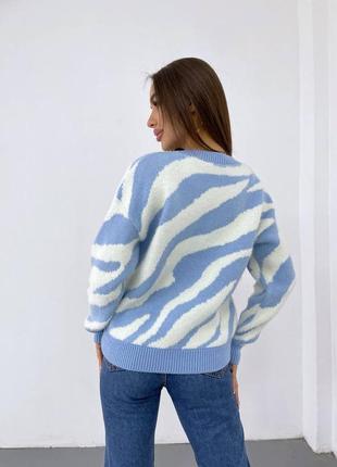 Очень теплый свитер, р.уни 42-48, шерсть с акрилом, голубой зебра3 фото