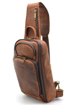 Шкіряний рюкзак слінг на одне плече tarwa ry-0910-4lx коньячний колір1 фото
