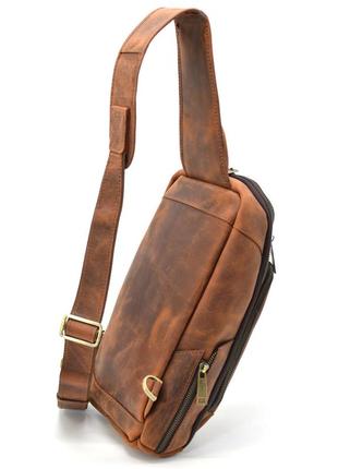 Шкіряний рюкзак слінг на одне плече tarwa ry-0910-4lx коньячний колір6 фото