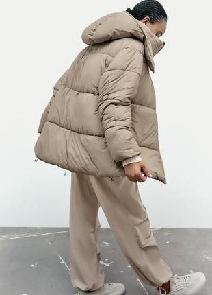 Zara -50% куртка з капюшоном утеплена зима біо пух, хs, s, m, l, xl