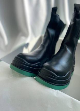 Bottega veneta black green популярные массивные ботинки ботега венета черные зеленая высокая подошва демисезон весна осень на флисе сапоги7 фото