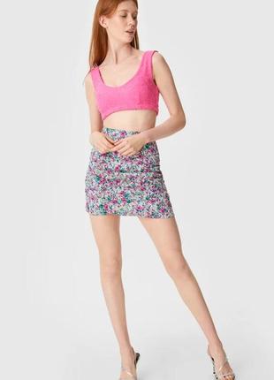 Женская юбка в цветочек, размер евро 40, цвет розовый