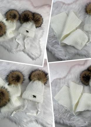 Зимовий набір шапка з натуральним помпоном єнота та хомут😍7 фото