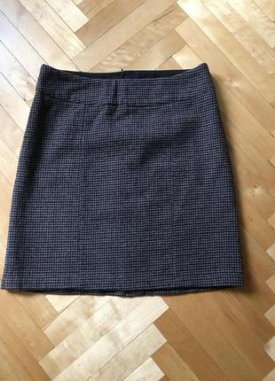 Тепла спідниця до коліна 65% вовни "гусяча лапка" коричнева пот 42 см від mario conti