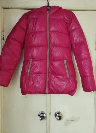 Малиновая курточка зимняя куртка длинная яркая куртка на зиму.3 фото