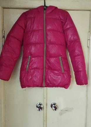 Малиновая курточка зимняя куртка длинная яркая куртка на зиму.1 фото