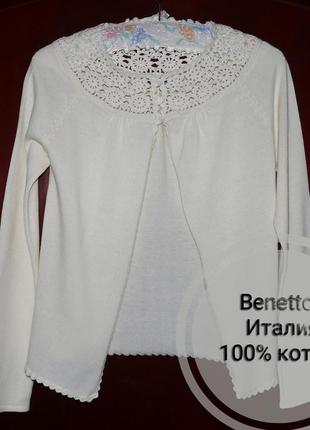 Кофта с ажурным воротником benetton, р. s-m. италия