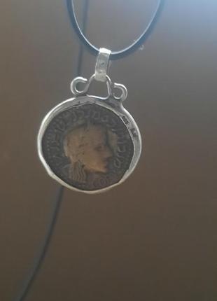 Дизайнерский кулон серебро 925 и старинная монета,денежный талисман,уникальное ексклюзивное украшение4 фото