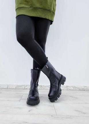 Шкіряні чобітки якісні шкіряні челсі зима демі з натуральної шкіри зимові осінні на байці на масивній  черевички на низькій підошві черевики чоботи4 фото
