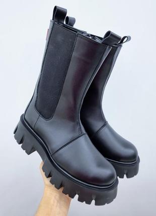 Шкіряні чобітки якісні шкіряні челсі зима демі з натуральної шкіри зимові осінні на байці на масивній  черевички на низькій підошві черевики чоботи2 фото