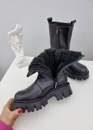 Шкіряні чобітки якісні шкіряні челсі зима демі з натуральної шкіри зимові осінні на байці на масивній  черевички на низькій підошві черевики чоботи3 фото