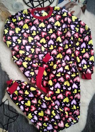 Пижама теплая королевская махра велюр цветное сердце домашний костюм