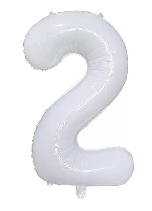 Шарик цифра 2 белая, длина 80см, (без гелия), фольга
