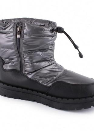 Стильні сірі срібні чорні зимові черевики чоботи дутики дутиші уги уггі модні теплі4 фото