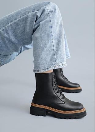 Теплые кожаные зимние ботинки черного цвета1 фото