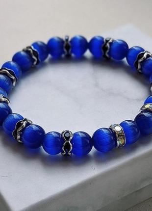 Браслет з натурального каменю кошаче око