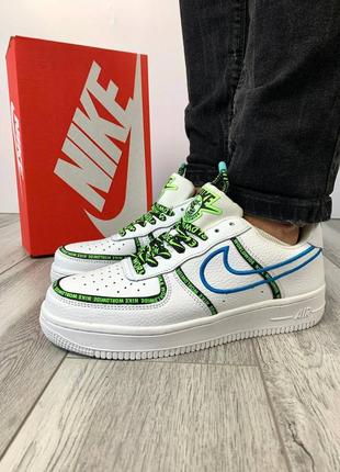 Чоловічі шкіряні білі з зеленим кросівки nike air force 1 🆕 найк аір форс