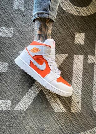 Мужские высокие кожаные кроссовки nike air jordan 1 mid se"bright citrus"#найк