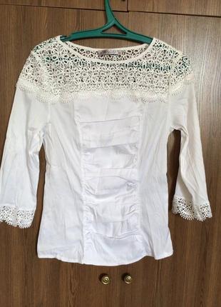 Блуза, блузка білого кольору із елементами мережива2 фото