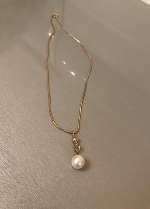 Колье цепочка с подвеской с жемчугом бижутерия