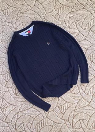 Оригинальный винтажный плотный темно синий свитер вязаный вязка кофта свитшот джемпер полувер томи хилфигер tommy hilfiger
